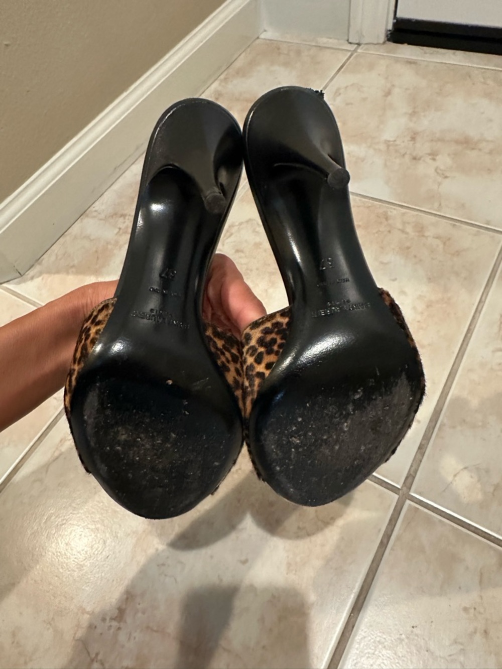 Saint Laurent Leopard-Print Open Toe Mules in Brown and Black - Picture 5 of 6
